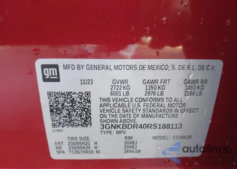 2024 Chevrolet Blazer Fwd 3Lt z USA, uszkodzony, nr VIN 3GNKBDR40RS188113